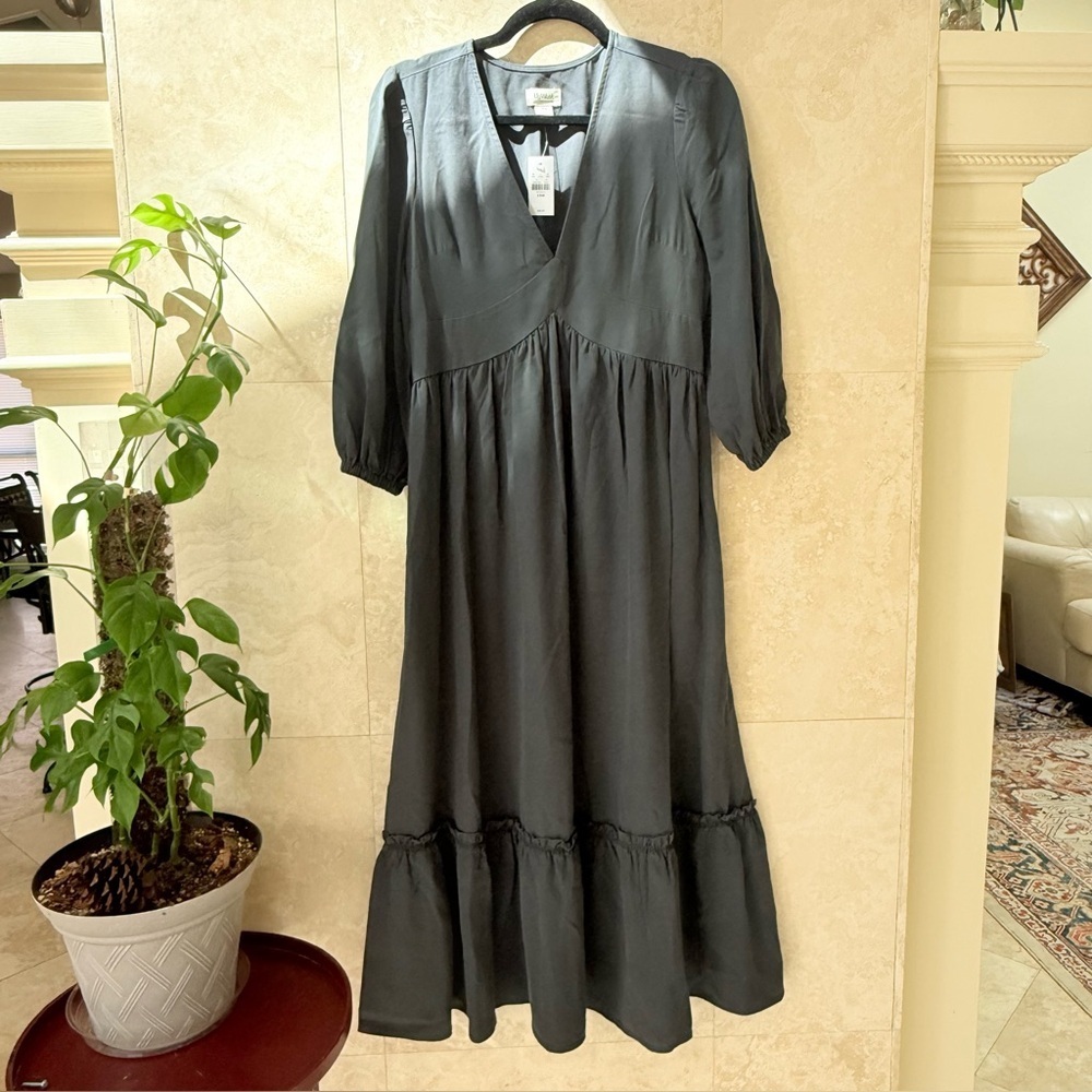 NWT UpWest Charcoal Gray Maxi Dress Long Sleeve Tiered | XS